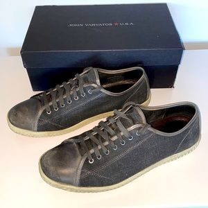 John Varvatos Hattan Low Top Sneaker, Gray canvas & leather, Men's 13"